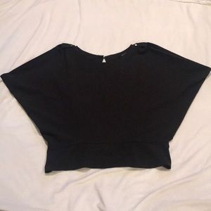 Black open back cap sleeved blouse